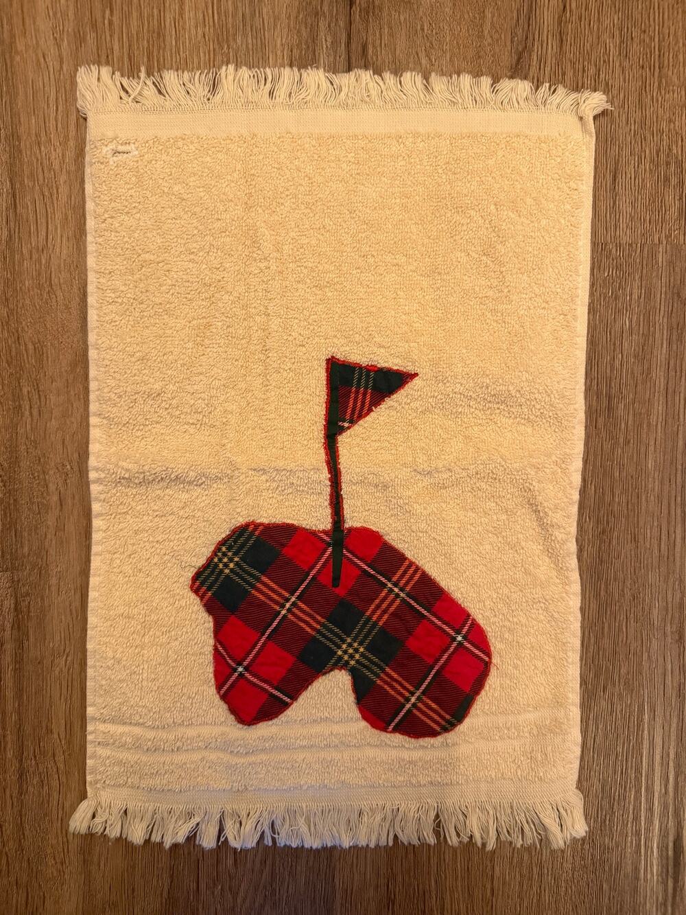 Vintage Golf Towel Red Tartan Plaid Golf Green Applique by Leshner Mills USA